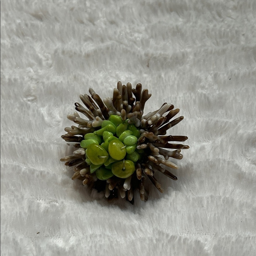 Elegant coral birds nest Green Brown earth tone Floral statement ring